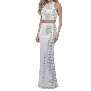 NEW BLUSH PROM novelty sequin two piece gown in white/silver